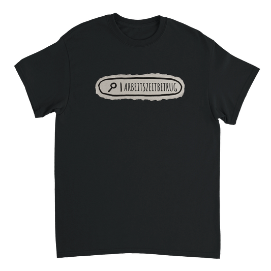 Schwarzes Unisex-T-Shirt mit weißem Aufdruck „Arbeitszeitbetrug“ – Geschenkidee für Kollegen