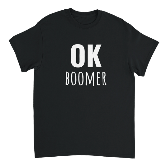 Schwarzes Unisex-T-Shirt mit weißem Aufdruck „OK Boomer“ – witziges T-Shirt mit Spruch