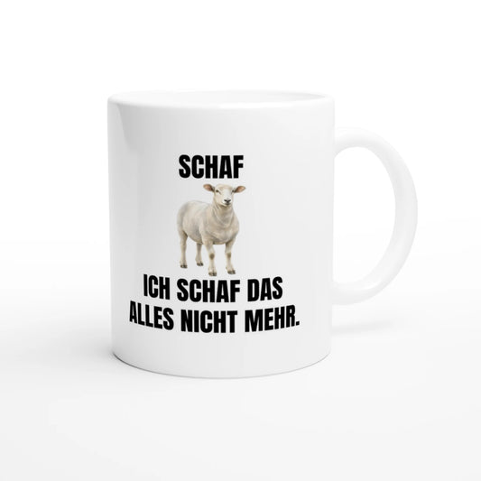 Weiße Keramiktasse 325 ml mit Aufdruck "Ich schaf das alles nicht mehr" – Schreibtischtasse von Vollzeitfrust, Ansicht von rechts