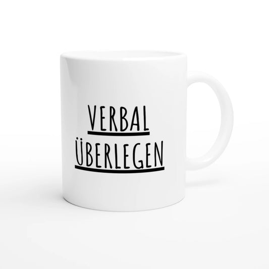 Weiße Keramiktasse 325 ml mit Aufdruck "Verbal überlegen" – Schreibtischtasse von Vollzeitfrust, Ansicht von rechts