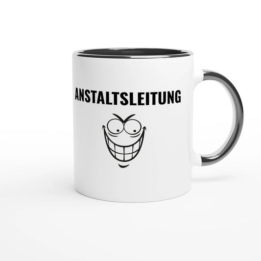 Zweifarbige Keramiktasse 325 ml mit Aufdruck "Anstaltsleitung" in Schwarz – Schreibtischtasse von Vollzeitfrust