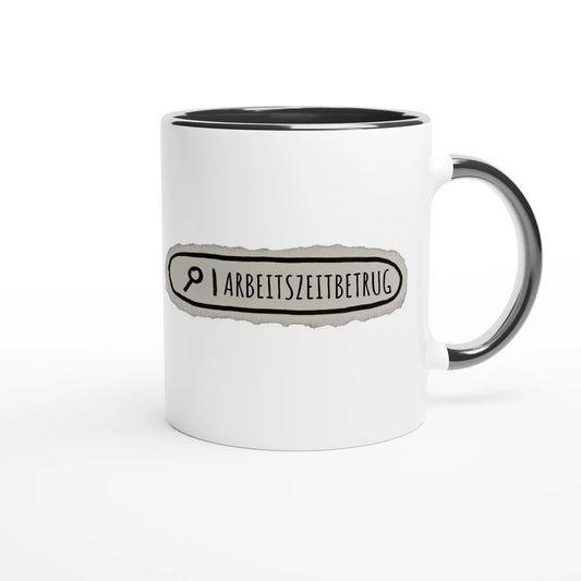 Zweifarbige Keramiktasse 325 ml mit Aufdruck "Arbeitszeitbetrug" in Schwarz – Schreibtischtasse von Vollzeitfrust
