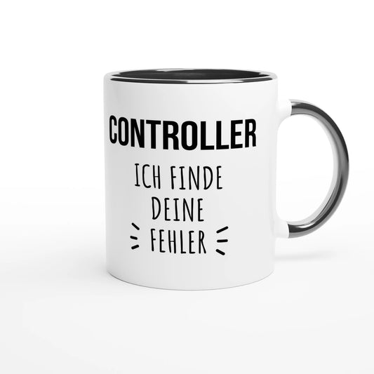 Zweifarbige Keramiktasse 325 ml mit Aufdruck "Controller – Ich finde deine Fehler" in Schwarz – Schreibtischtasse von Vollzeitfrust