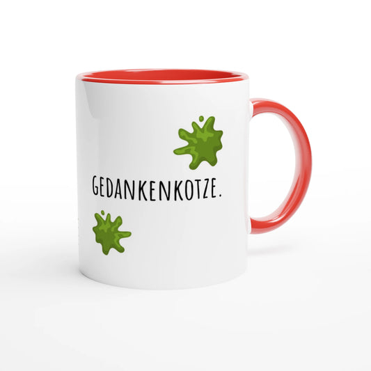 Zweifarbige Keramiktasse 325 ml mit Aufdruck "Gedankenkotze" in Rot – Schreibtischtasse von Vollzeitfrust