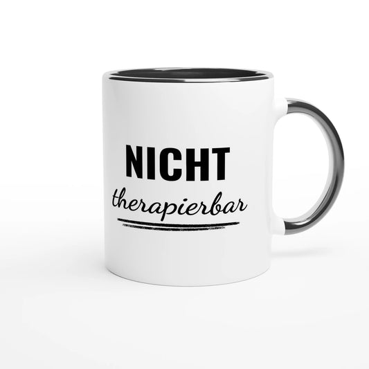 Zweifarbige Keramiktasse 325 ml mit Aufdruck "Nicht therapierbar" in Schwarz – Schreibtischtasse von Vollzeitfrust