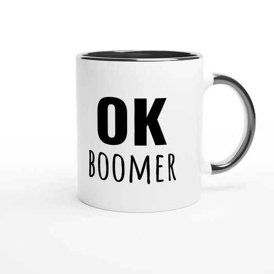 Zweifarbige Keramiktasse 325 ml mit Aufdruck "Ok Boomer" in Schwarz – Schreibtischtasse von Vollzeitfrust