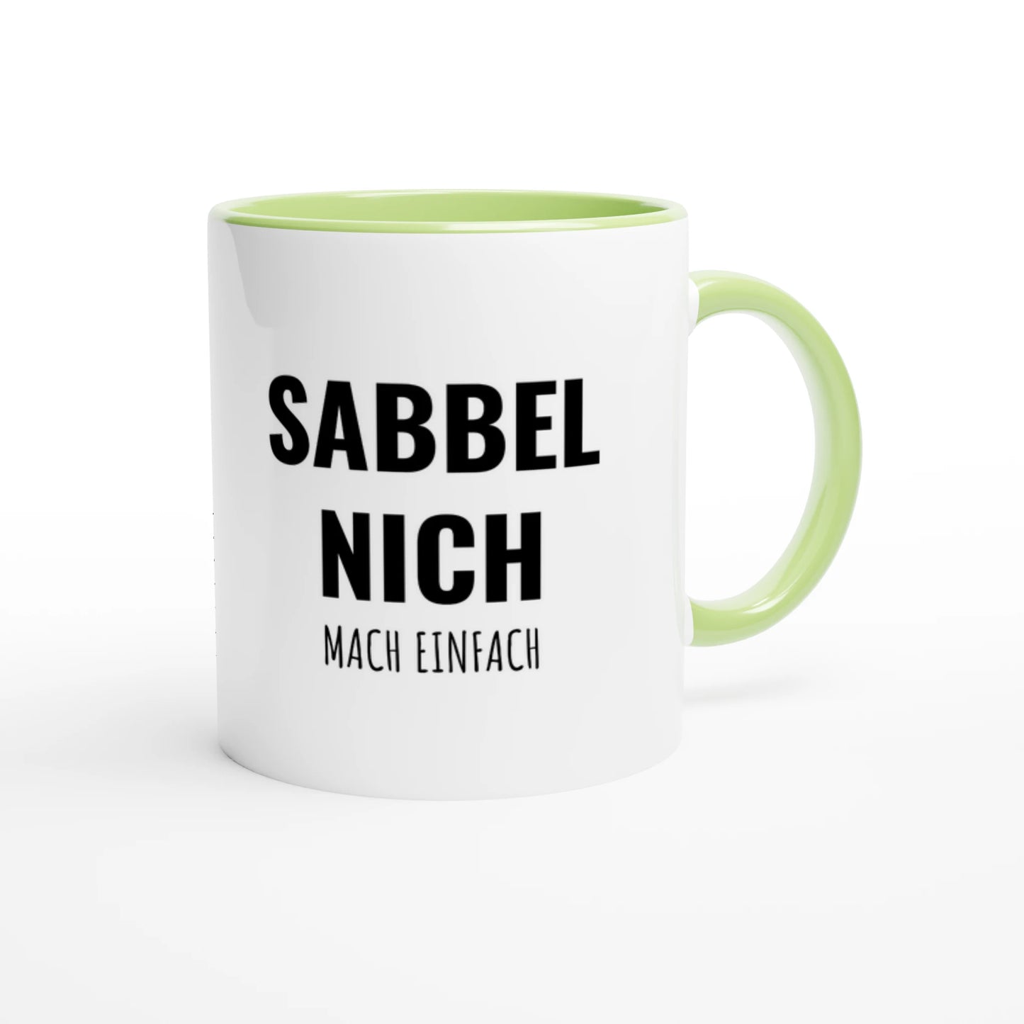 Zweifarbige Keramiktasse 325 ml mit Aufdruck "Sabbel nich. Mach einfach" in Grün – Schreibtischtasse von Vollzeitfrust