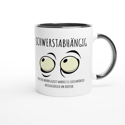 Zweifarbige Keramiktasse 325 ml mit Aufdruck "Schwerstabhängig" in Schwarz – Schreibtischtasse von Vollzeitfrust