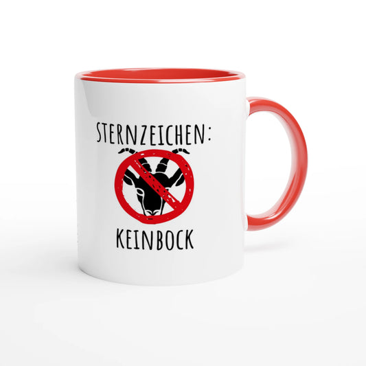 Zweifarbige Keramiktasse 325 ml mit Aufdruck "Sternzeichen: Keinbock" in Rot – Schreibtischtasse von Vollzeitfrust
