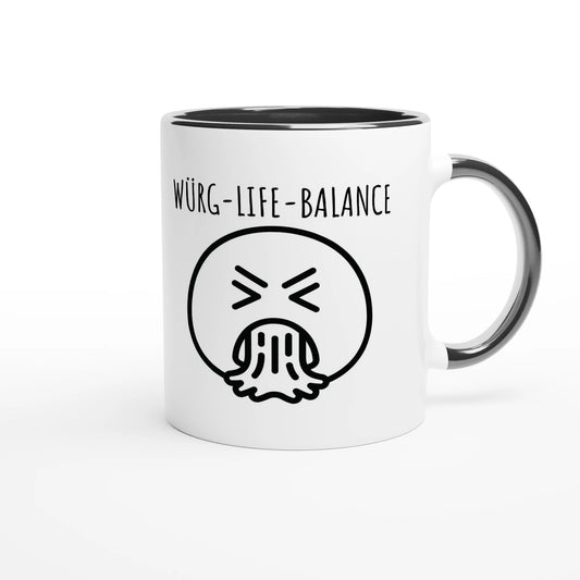 Zweifarbige Keramiktasse 325 ml mit Aufdruck "Würg-Life-Balance" in Schwarz – Schreibtischtasse von Vollzeitfrust