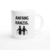 Weiße Keramiktasse 325 ml mit Aufdruck "Anfang ranzig" – Schreibtischtasse von Vollzeitfrust, Ansicht von rechts