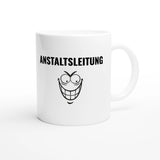 Weiße Keramiktasse 325 ml mit Aufdruck "Anstaltsleitung" – Schreibtischtasse von Vollzeitfrust, Ansicht von rechts
