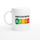 Weiße Keramiktasse 325 ml mit Aufdruck "Arbeitszeitbetrug" – Schreibtischtasse von Vollzeitfrust, Ansicht von links