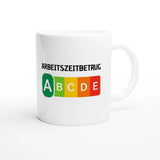 Weiße Keramiktasse 325 ml mit Aufdruck "Arbeitszeitbetrug" – Schreibtischtasse von Vollzeitfrust, Ansicht von rechts