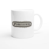 Weiße Keramiktasse 325 ml mit Aufdruck "Arbeitszeitbetrug" – Schreibtischtasse von Vollzeitfrust, Ansicht von rechts
