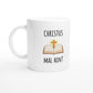Weiße Keramiktasse 325 ml mit Aufdruck "Christus mal hin?" – Schreibtischtasse von Vollzeitfrust, Ansicht von links