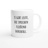 Weiße Keramiktasse 325 ml mit Aufdruck "Es gibt Leute, die sprechen fließend Durchfall" – Schreibtischtasse von Vollzeitfrust, Ansicht von rechts