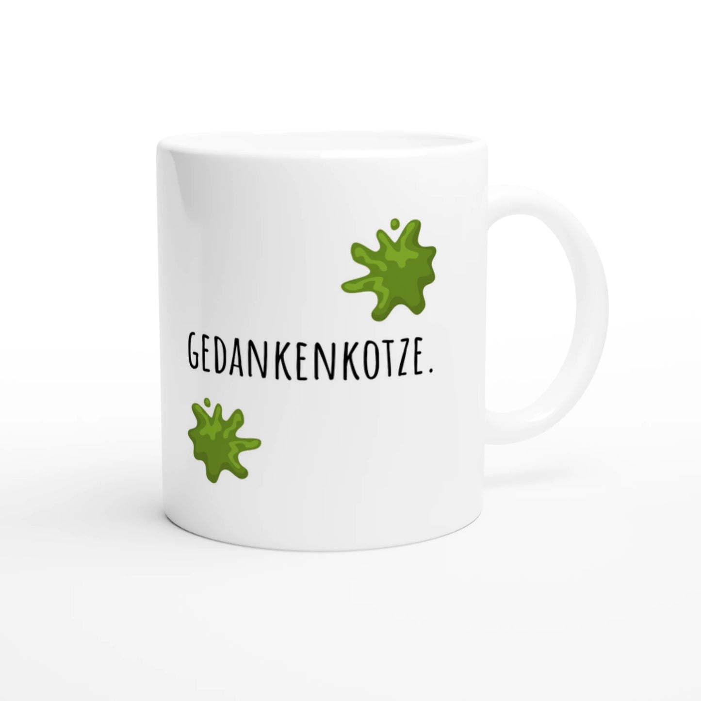 Weiße Keramiktasse 325 ml mit Aufdruck "Gedankenkotze" – Schreibtischtasse von Vollzeitfrust, Ansicht von rechts