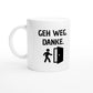 Weiße Keramiktasse 325 ml mit Aufdruck "Geh weg. Danke" – Schreibtischtasse von Vollzeitfrust, Ansicht von links