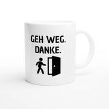 Weiße Keramiktasse 325 ml mit Aufdruck "Geh weg. Danke" – Schreibtischtasse von Vollzeitfrust, Ansicht von rechts