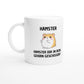 Weiße Keramiktasse 325 ml mit Aufdruck "Hamster dir in dein Gehirn geschissen?" – Schreibtischtasse von Vollzeitfrust, Ansicht von links