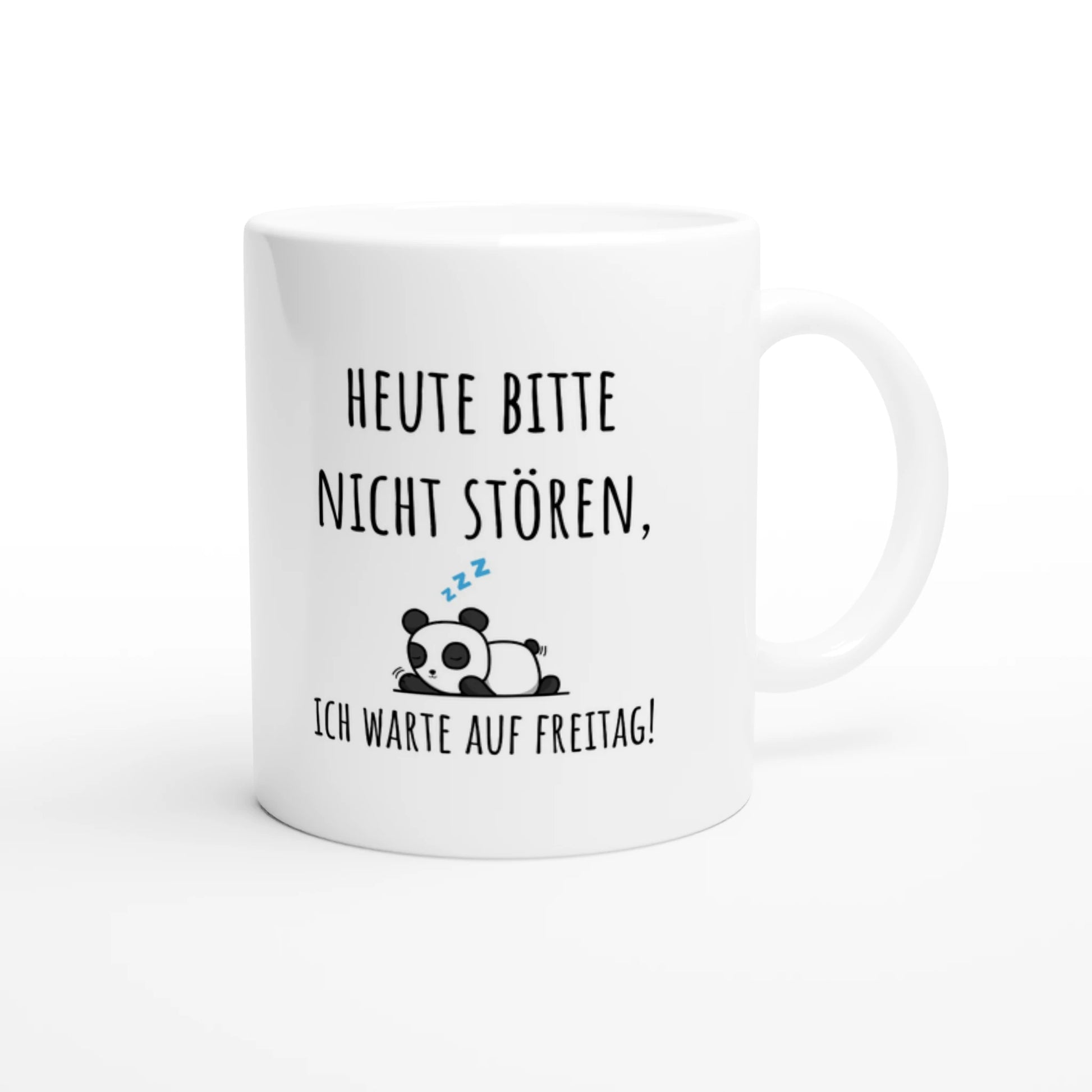 Weiße Keramiktasse 325 ml mit Aufdruck "Heute bitte nicht stören, ich warte auf Freitag!" – Schreibtischtasse von Vollzeitfrust, Ansicht von rechts