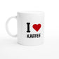 Weiße Keramiktasse 325 ml mit Aufdruck "I love Kaffee" – Schreibtischtasse von Vollzeitfrust, Ansicht von links