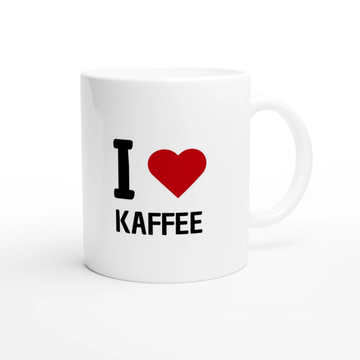 Weiße Keramiktasse 325 ml mit Aufdruck "I love Kaffee" – Schreibtischtasse von Vollzeitfrust, Ansicht von rechts