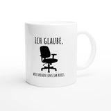 Weiße Keramiktasse 325 ml mit Aufdruck "Ich glaube, wir drehen uns im Kreis" – Schreibtischtasse von Vollzeitfrust, Ansicht von rechts
