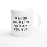 Weiße Keramiktasse 325 ml mit Aufdruck "Ich hasse dich nicht. Ich bin nur nicht über deine Existenz erfreut" – Schreibtischtasse von Vollzeitfrust, Ansicht von rechts