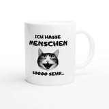 Weiße Keramiktasse 325 ml mit Aufdruck "Ich hasse Menschen soooo sehr" – Schreibtischtasse von Vollzeitfrust, Ansicht von rechts