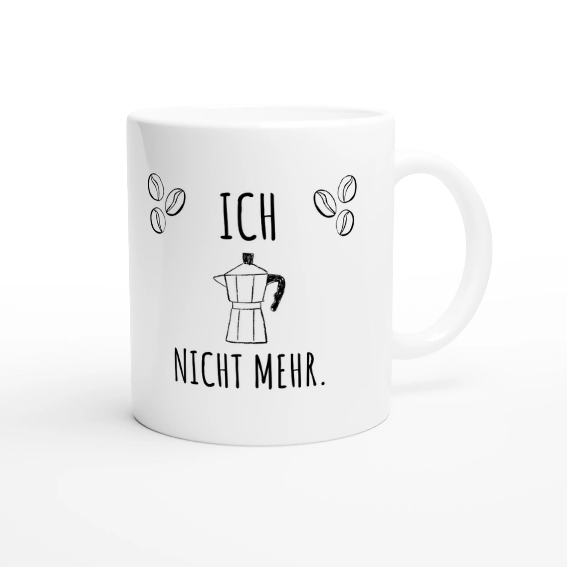 Weiße Keramiktasse 325 ml mit Aufdruck "Ich [Kanne] nicht mehr" – Schreibtischtasse von Vollzeitfrust, Ansicht von rechts