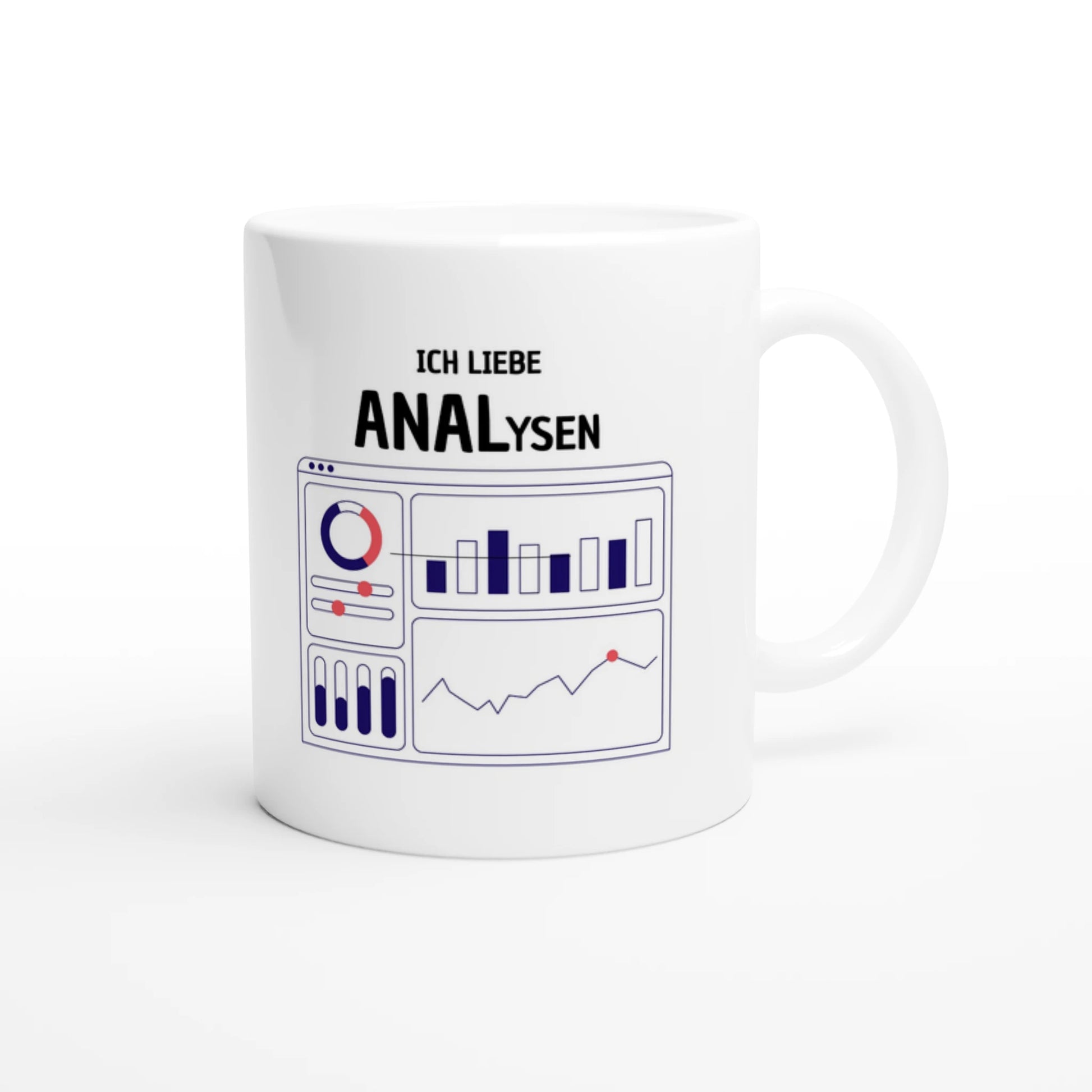 Weiße Keramiktasse 325 ml mit Aufdruck "Ich liebe ANALysen" – Schreibtischtasse von Vollzeitfrust, Ansicht von rechts
