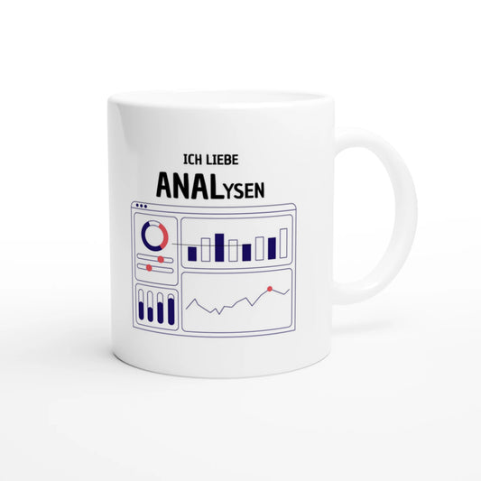 Weiße Keramiktasse 325 ml mit Aufdruck "Ich liebe ANALysen" – Schreibtischtasse von Vollzeitfrust, Ansicht von rechts