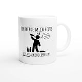 Weiße Keramiktasse 325 ml mit Aufdruck "Ich werde mich heute dezent alkoholisieren" – Schreibtischtasse von Vollzeitfrust, Ansicht von rechts