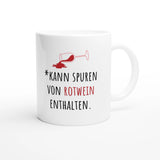 Weiße Keramiktasse 325 ml mit Aufdruck "*Kann Spuren von Rotwein enthalten" – Schreibtischtasse von Vollzeitfrust, Ansicht von rechts