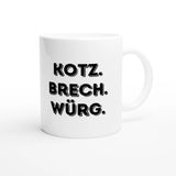 Weiße Keramiktasse 325 ml mit Aufdruck "Kotz. Brech. Würg" – Schreibtischtasse von Vollzeitfrust, Ansicht von rechts