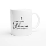 Weiße Keramiktasse 325 ml mit Aufdruck "Mehr Glühwein, weniger Sorgen" – Schreibtischtasse von Vollzeitfrust, Ansicht von rechts