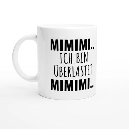 Weiße Keramiktasse 325 ml mit Aufdruck "Mimimi" – Schreibtischtasse von Vollzeitfrust, Ansicht von links
