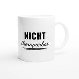 Weiße Keramiktasse 325 ml mit Aufdruck "NICHT therapierbar" – Schreibtischtasse von Vollzeitfrust, Ansicht von rechts
