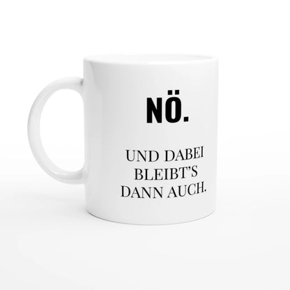 Weiße Keramiktasse 325 ml mit Aufdruck "NÖ" – Schreibtischtasse von Vollzeitfrust, Ansicht von links
