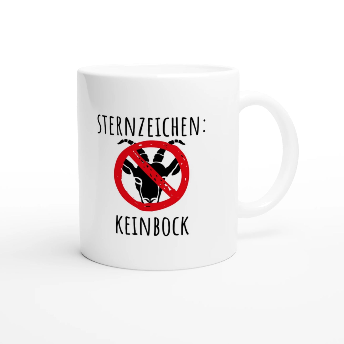 Weiße Keramiktasse 325 ml mit Aufdruck "Sternzeichen: Keinbock" – Schreibtischtasse von Vollzeitfrust, Ansicht von rechts