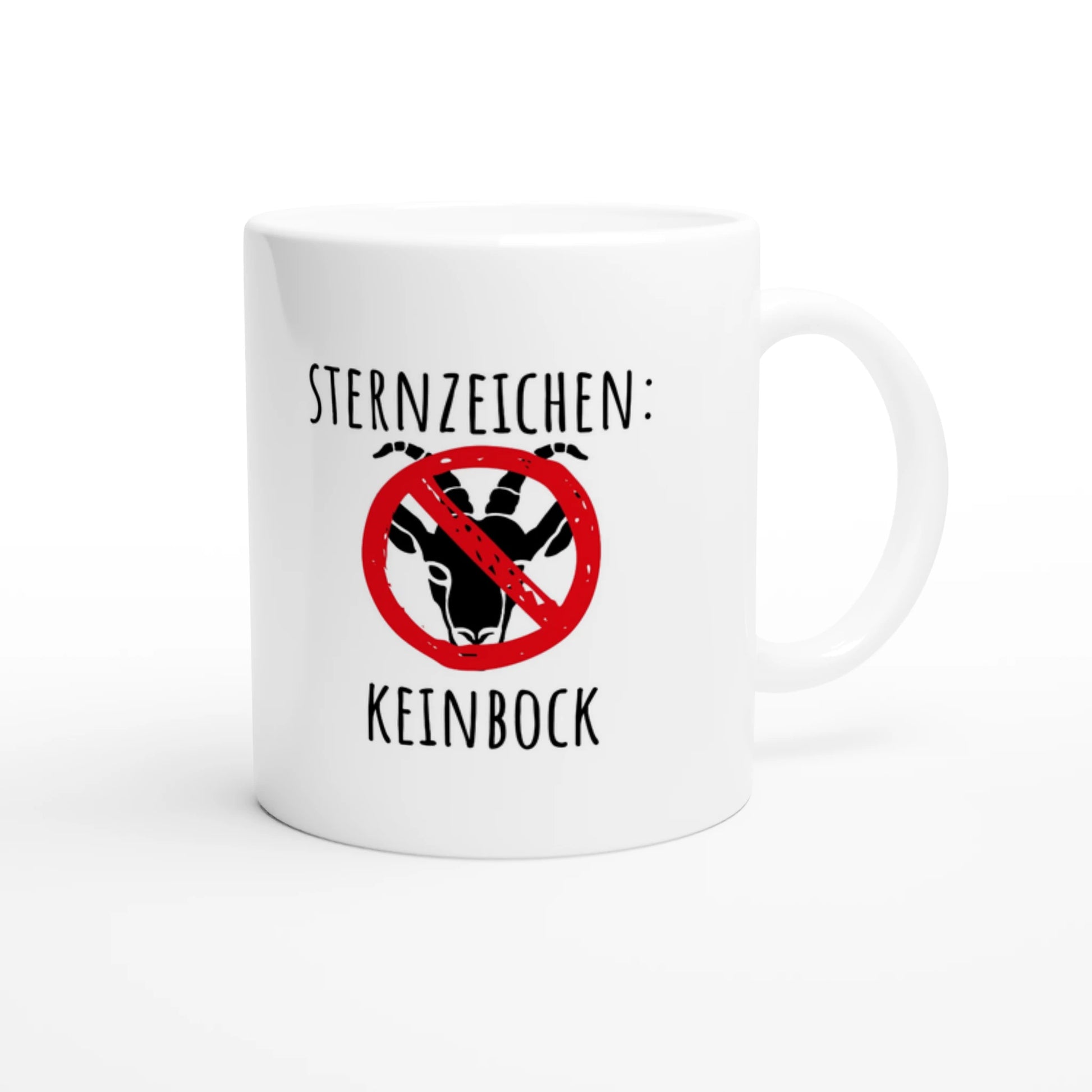 Weiße Keramiktasse 325 ml mit Aufdruck "Sternzeichen: Keinbock" – Schreibtischtasse von Vollzeitfrust, Ansicht von rechts