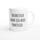 Weiße Keramiktasse 325 ml mit Aufdruck "Theoretisch kann ich auch praktisch" – Schreibtischtasse von Vollzeitfrust, Ansicht von rechts
