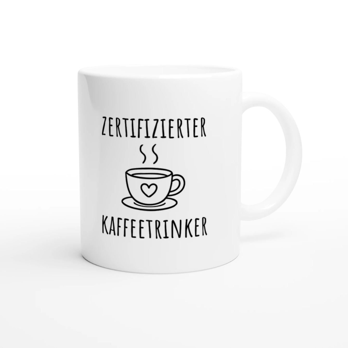 Weiße Keramiktasse 325 ml mit Aufdruck "Zertifizierter Kaffeetrinker" – Schreibtischtasse von Vollzeitfrust, Ansicht von rechts