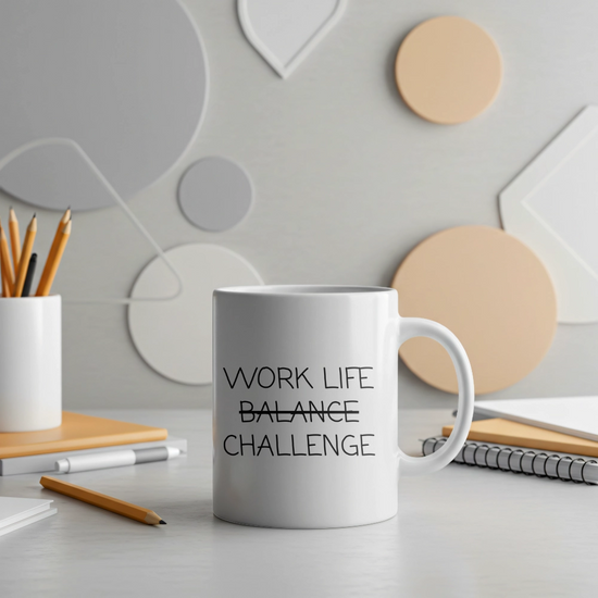Vollzeitfrust Tasse mit Spruch „Work Life Balance Challenge