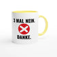 Zweifarbige Keramiktasse 325 ml mit Aufdruck "3 Mal Nein. Danke" in Gelb – Schreibtischtasse von Vollzeitfrust
