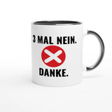 Zweifarbige Keramiktasse 325 ml mit Aufdruck "3 Mal Nein. Danke" in Schwarz – Schreibtischtasse von Vollzeitfrust
