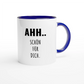 Zweifarbige Keramiktasse 325 ml mit Aufdruck "Ahh.. Schön für dich" in Blau – Schreibtischtasse von Vollzeitfrust
