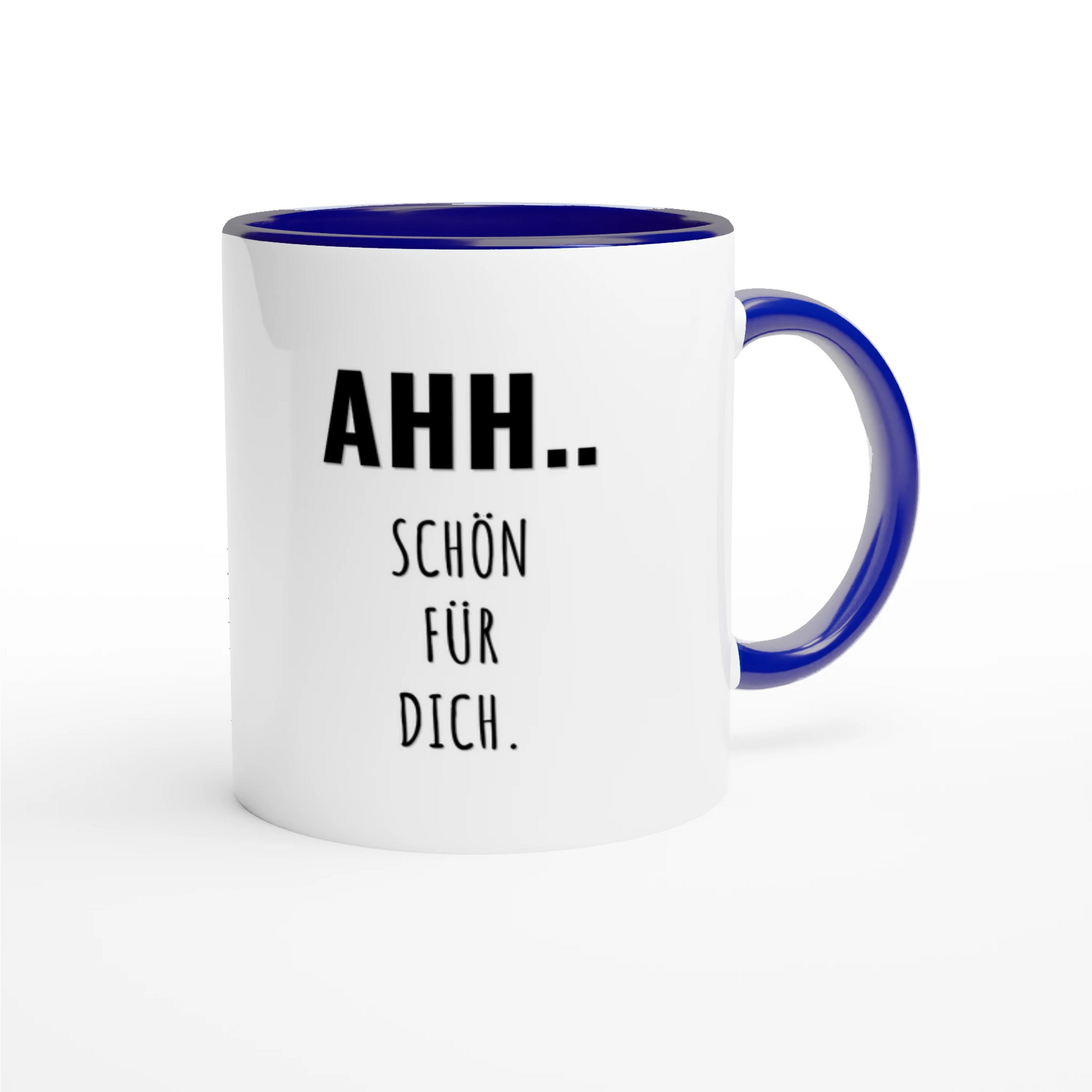 Zweifarbige Keramiktasse 325 ml mit Aufdruck "Ahh.. Schön für dich" in Blau – Schreibtischtasse von Vollzeitfrust
